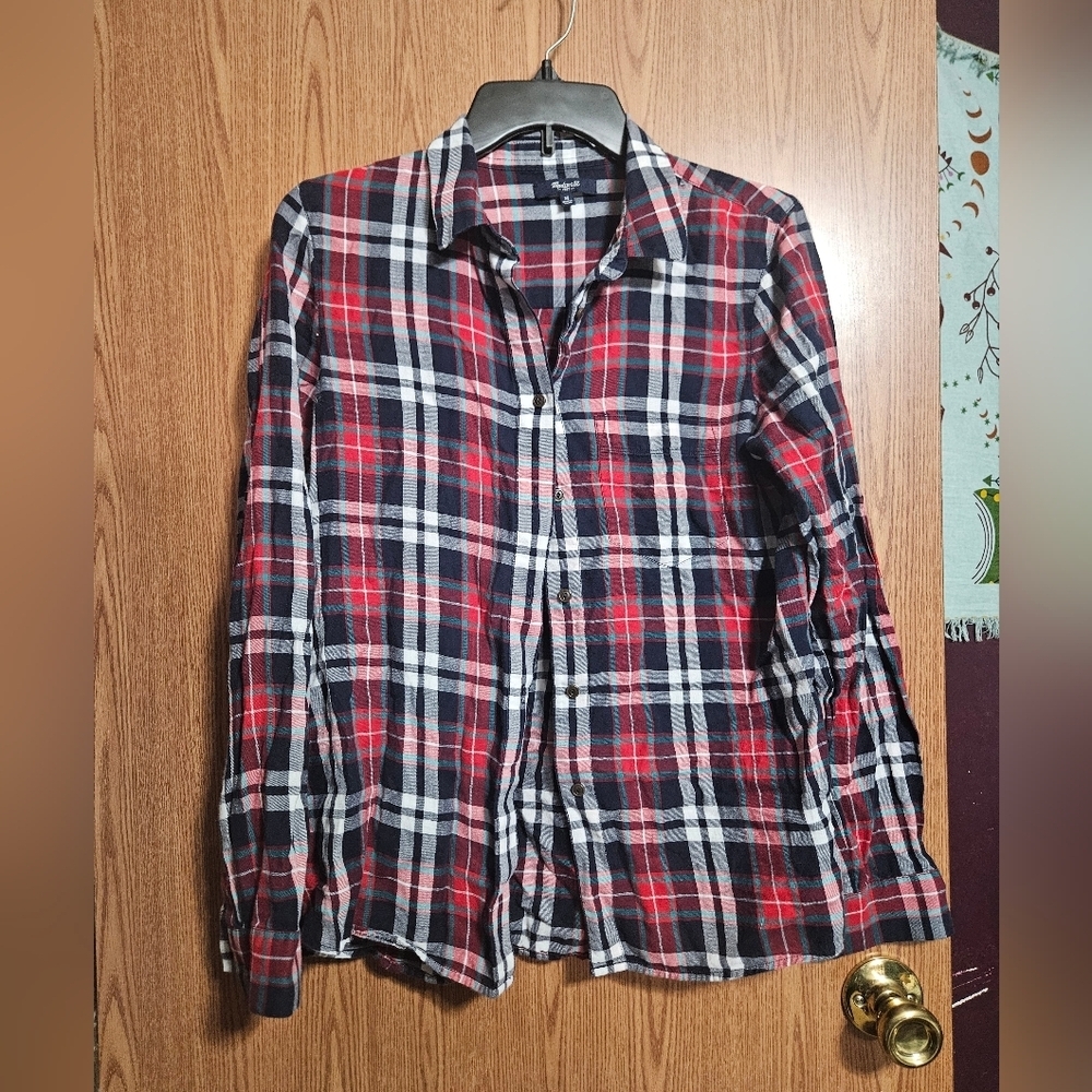 Madewell Womens Blue Red Plaid Long Sleeve Cotton Button Up Collared Shirt Med!